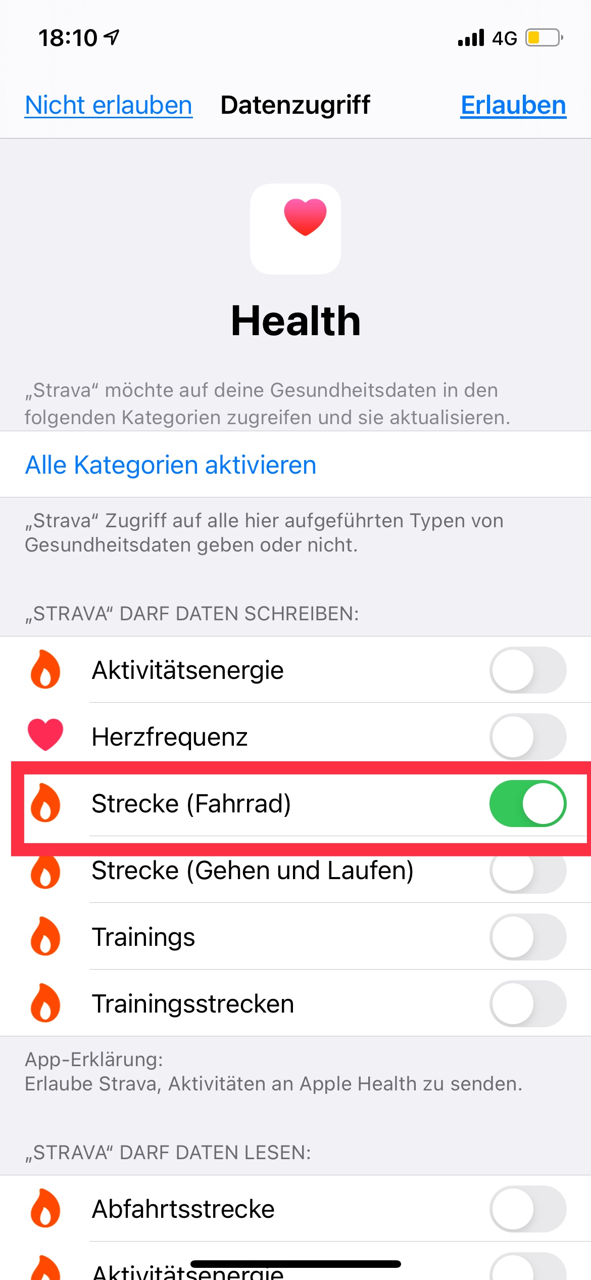 apple health app fahrrad
