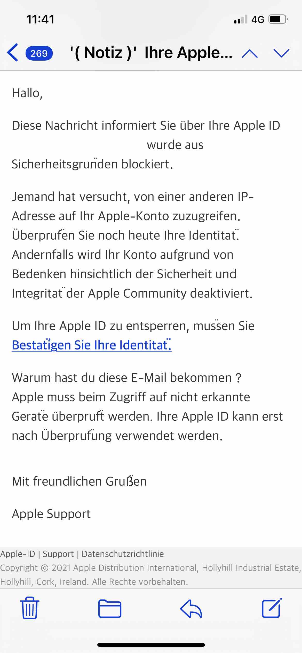 Ich habe eine E-Mail erhalten, dass mein … - Apple Community
