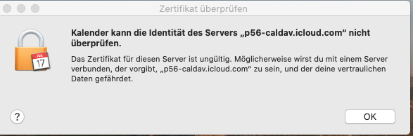 Kalender Kann Die Identität Des Servers "… - Apple Community