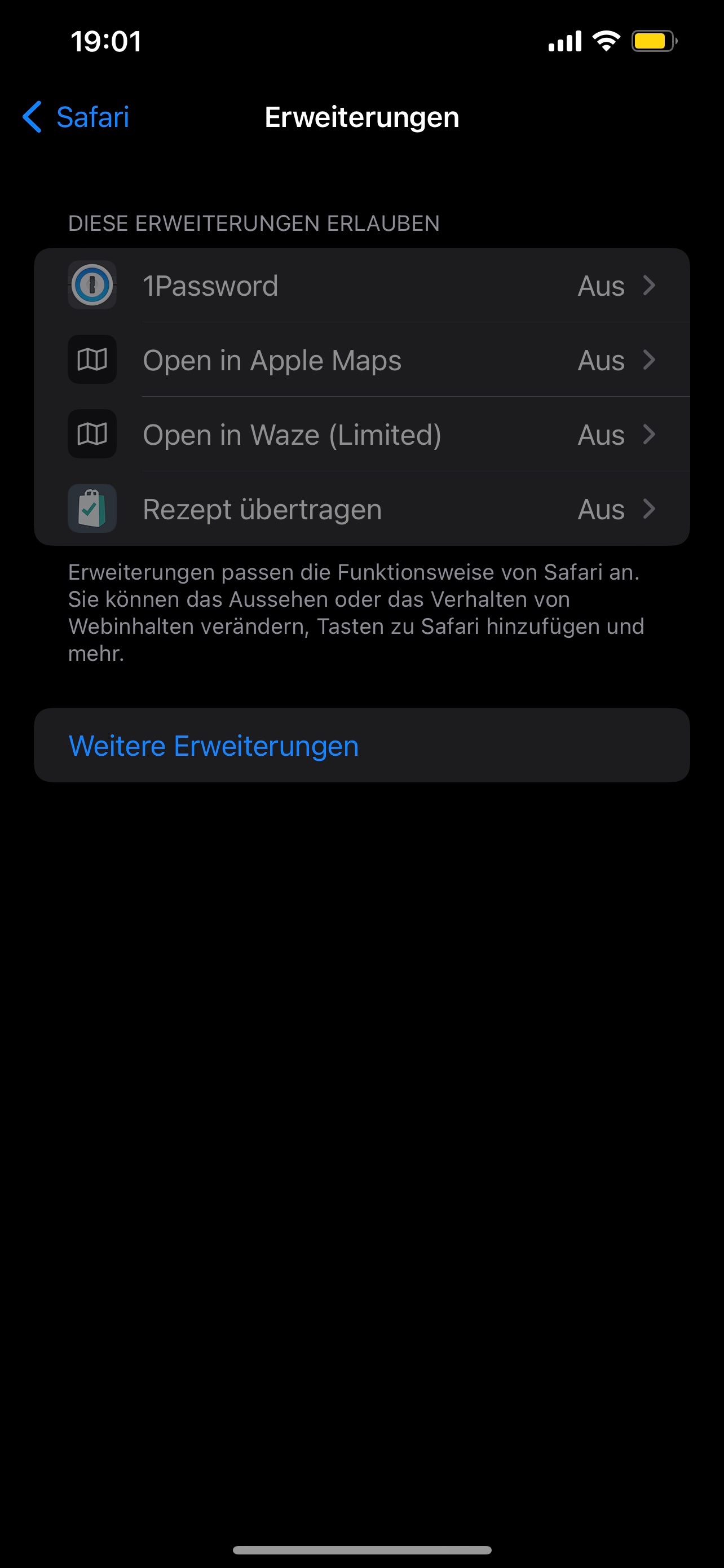 safari erweiterungen ausgegraut