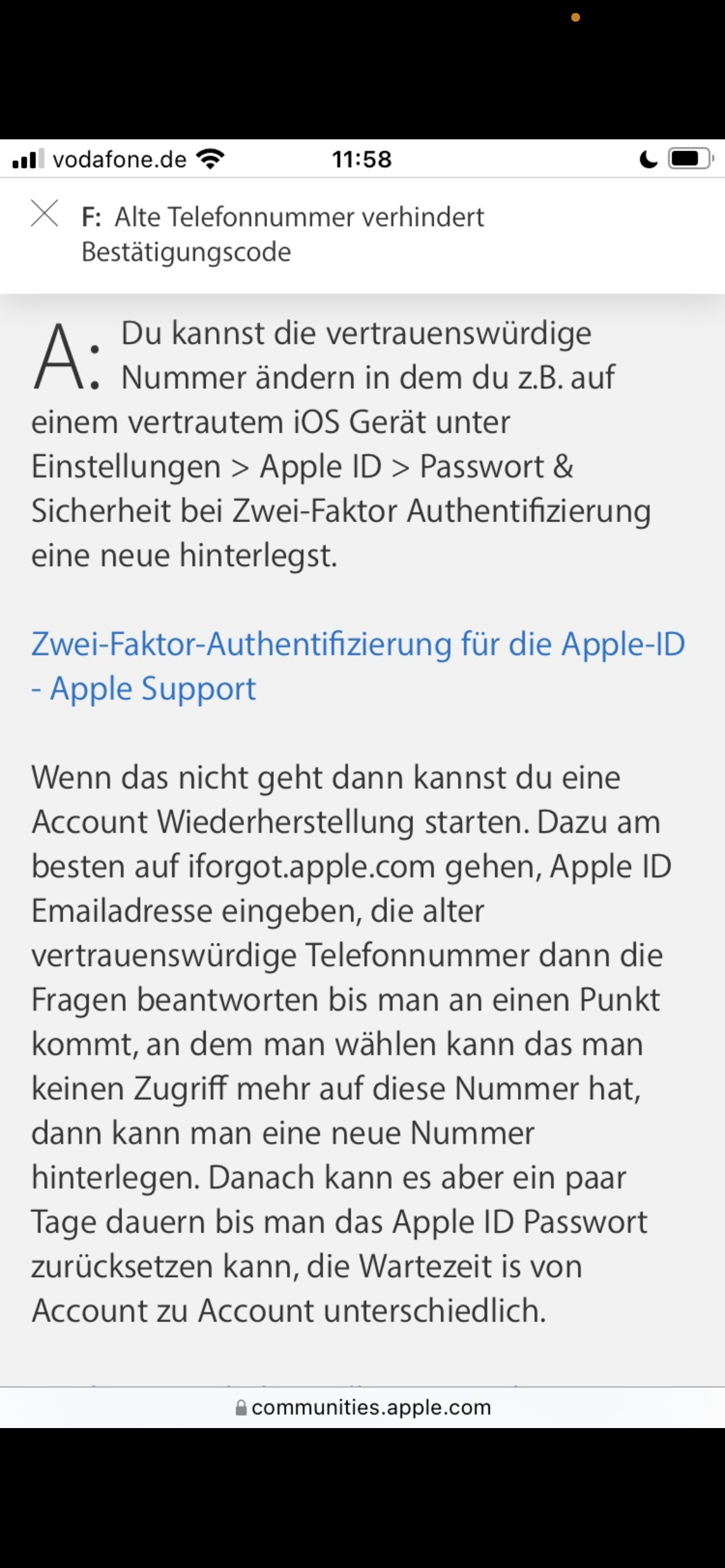 Vertrauenswürdige Telefonnummer Apple Community