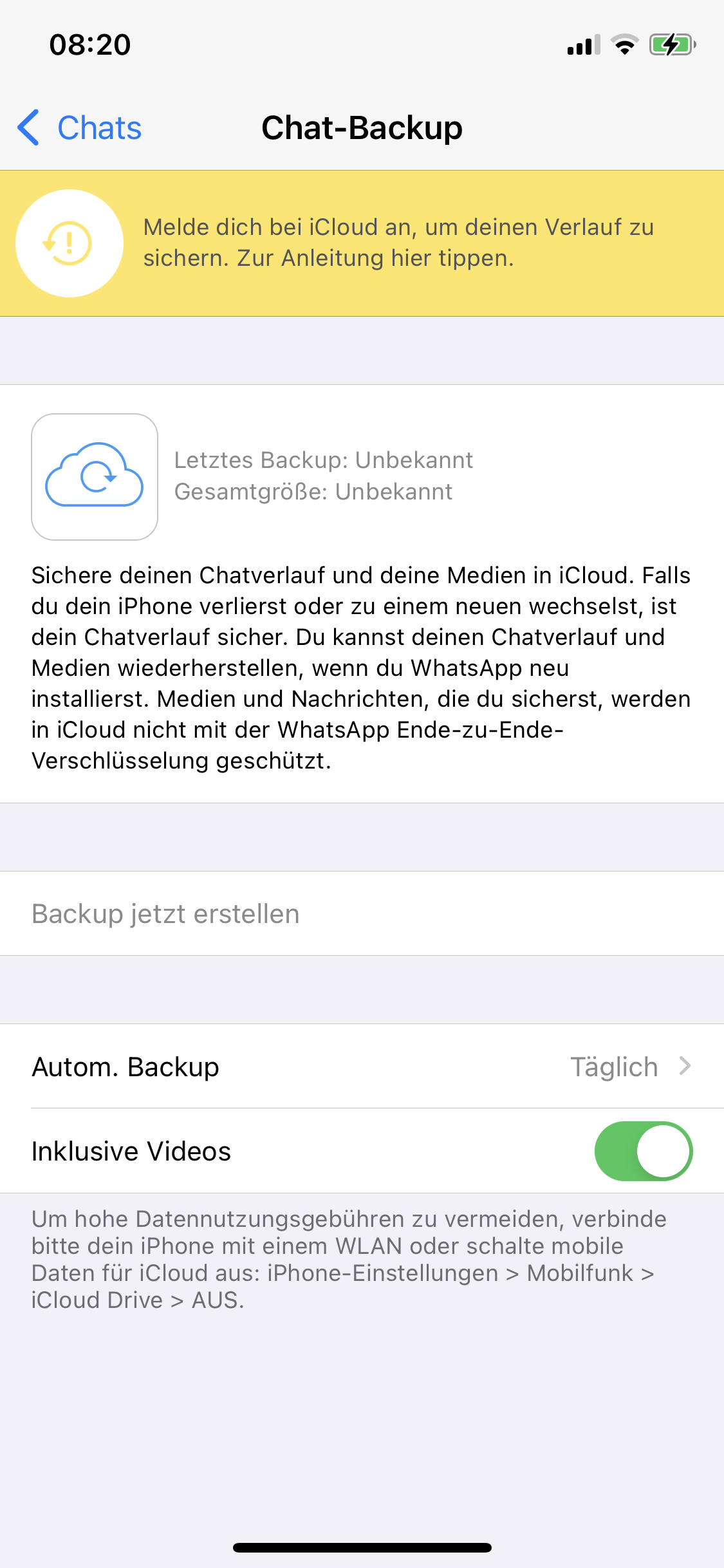 Whatsapp Backup In Der Icloud Klappt Nicht Apple Community