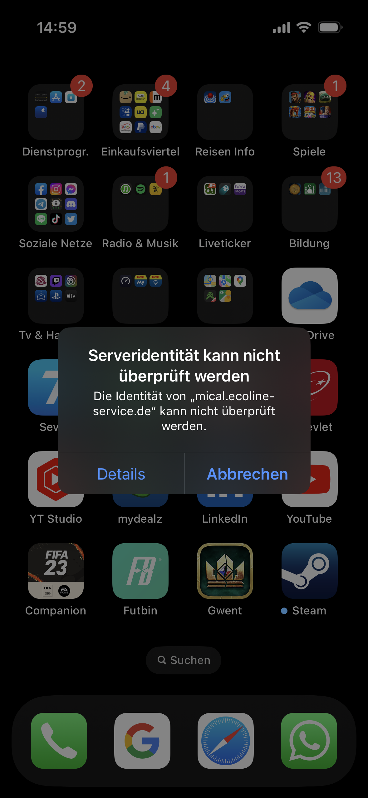 Serveridentität kann nicht überprüft werd… Apple Community