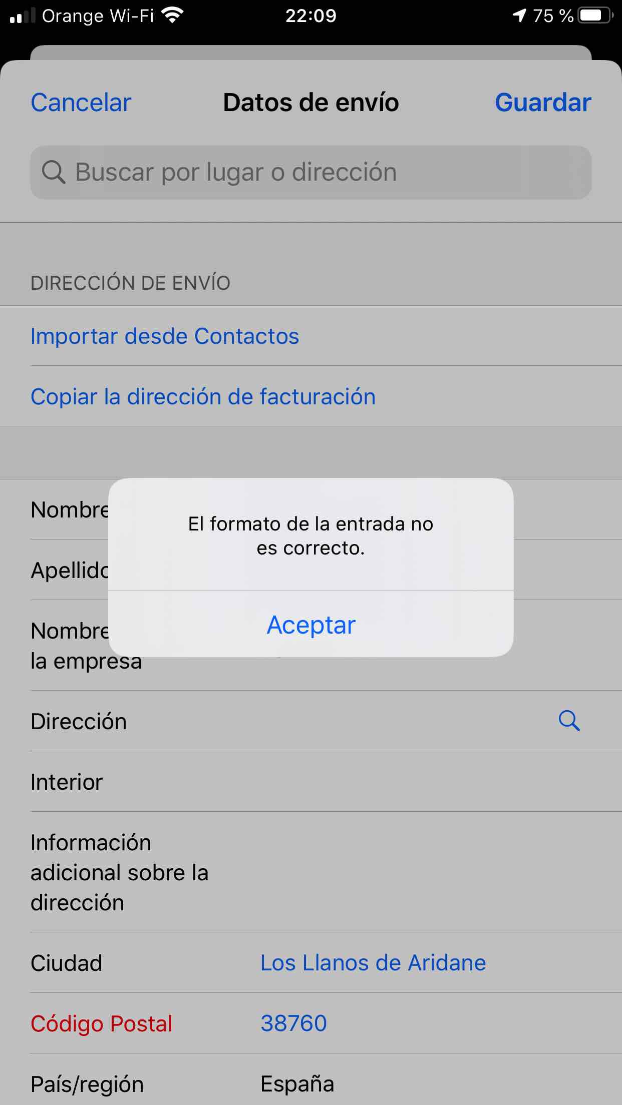 codigo postal no valido ayuda Comunidad de Apple