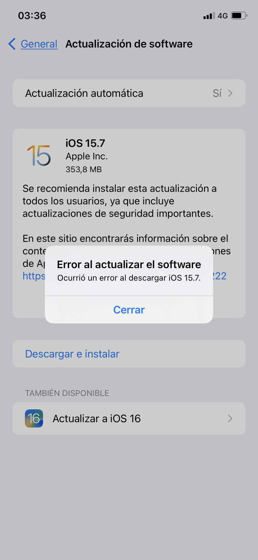 Mi iphone no le deja descargar la vers… - Comunidad de Apple