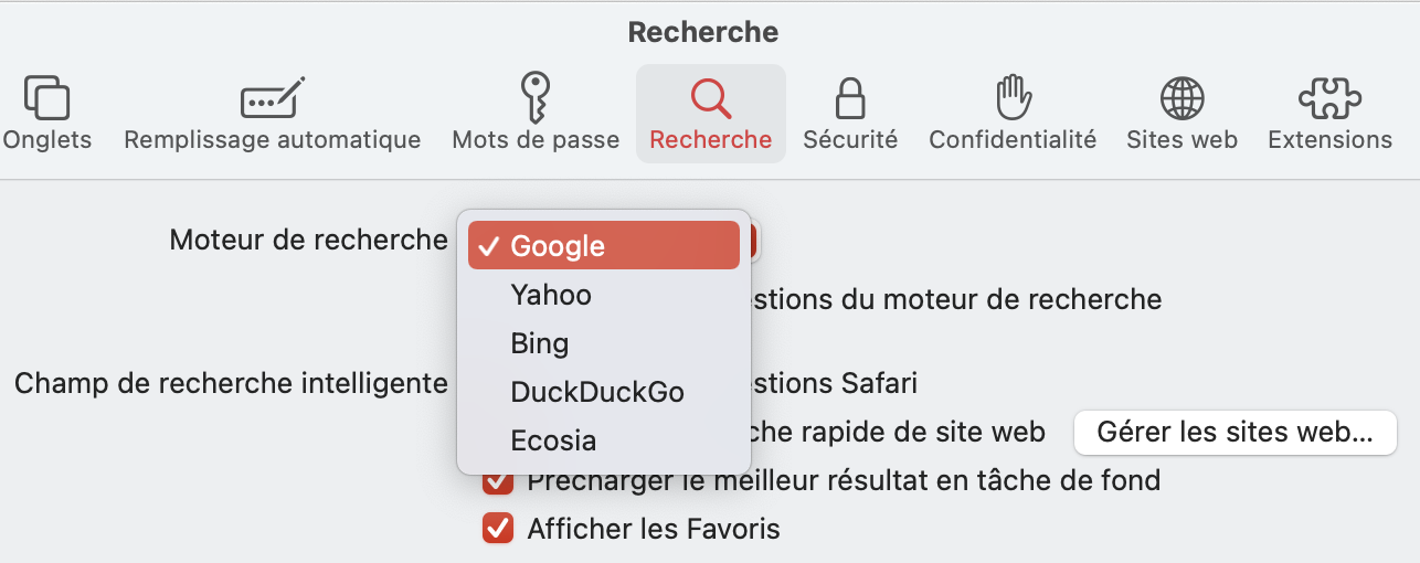 pourquoi safari s'ouvre avec google