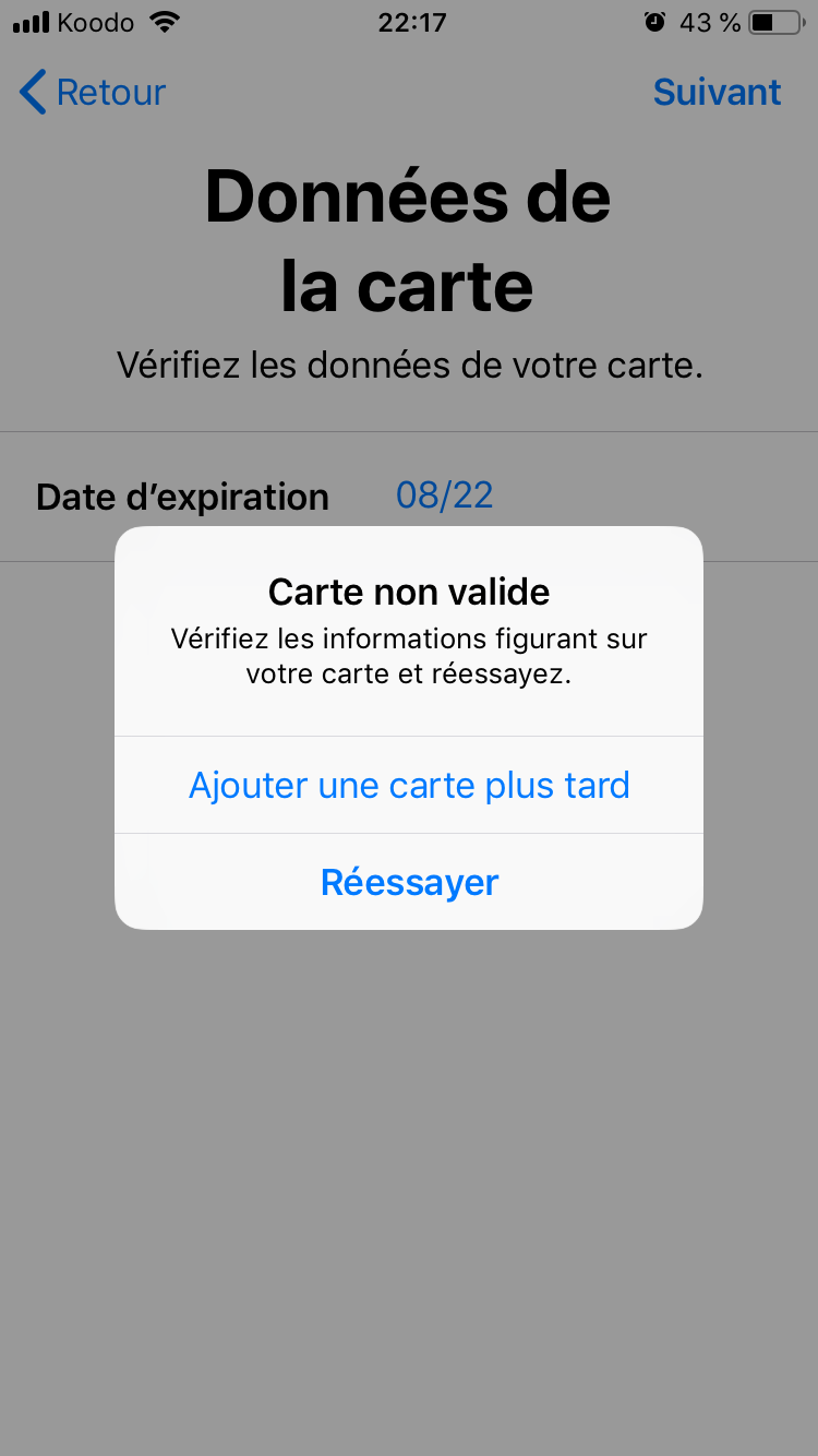 Pourquoi ma carte n’est pas valide? - Communauté Apple