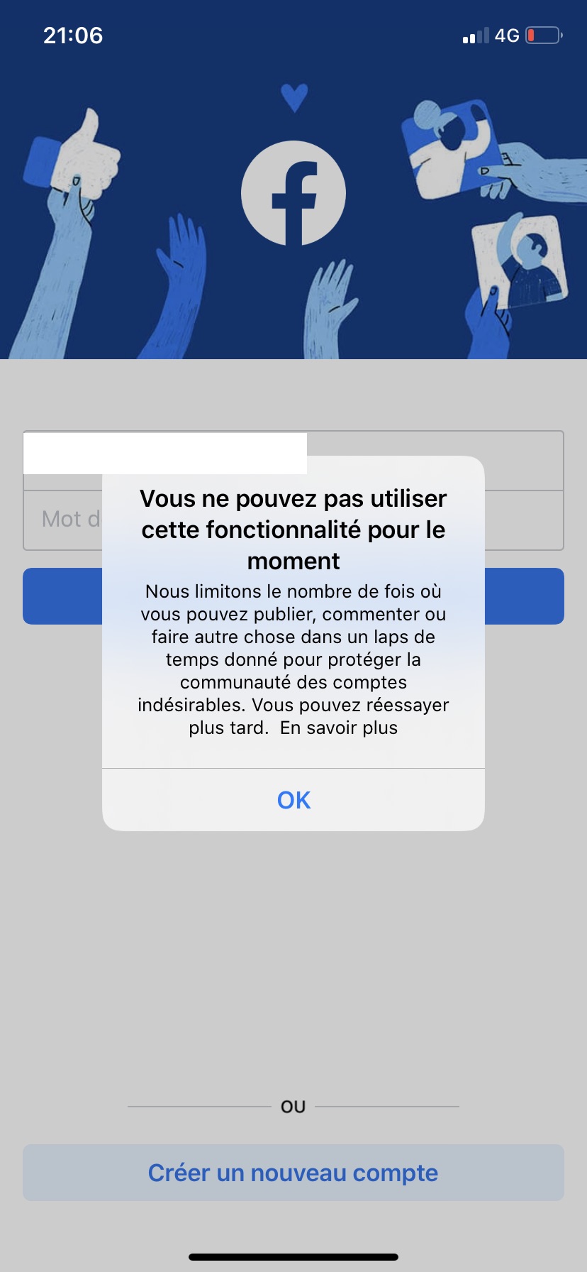 Cette fonctionnalité n'est pas disponible facebook