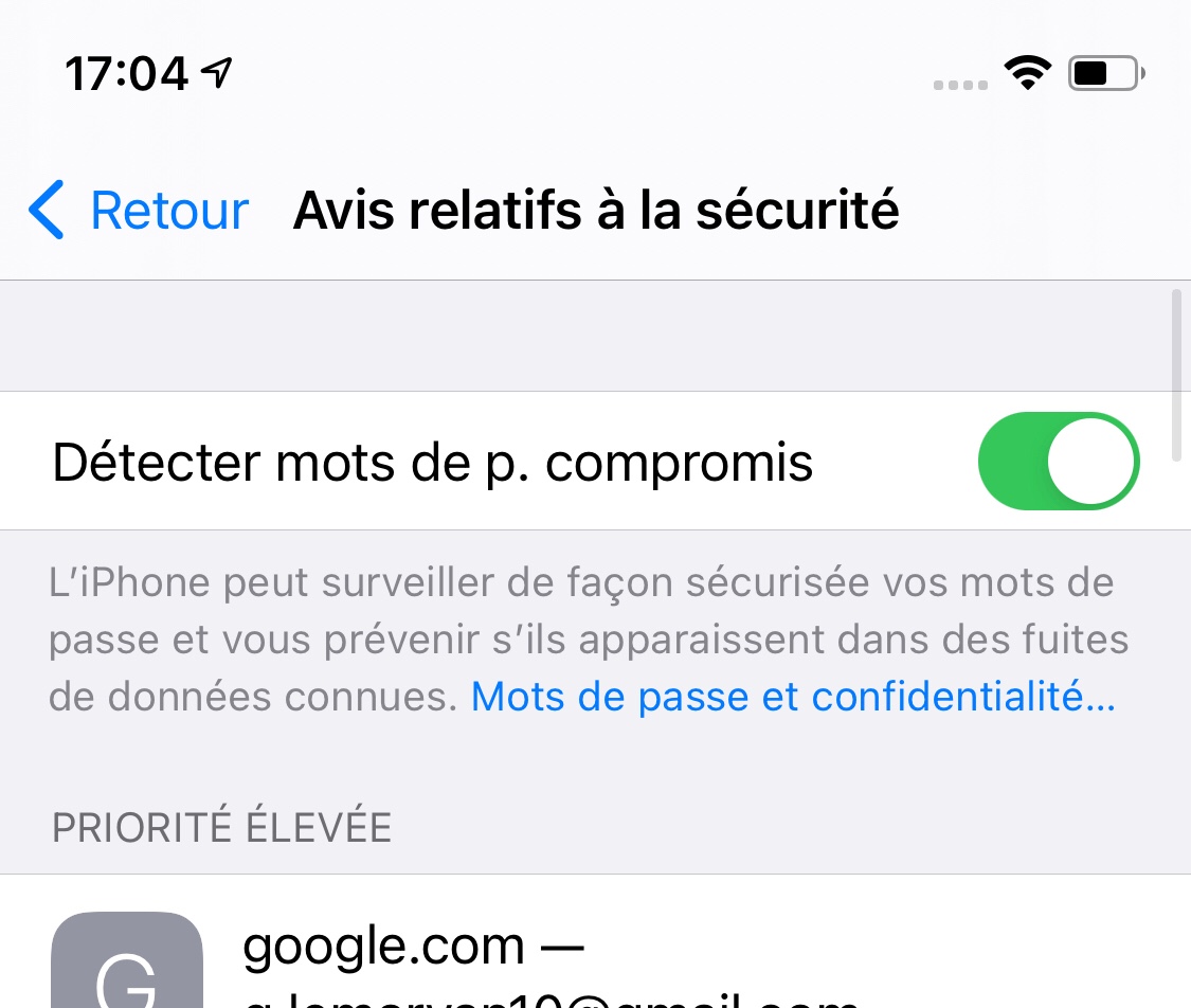 Sécuriser les mots de passe compromis de… Communauté Apple