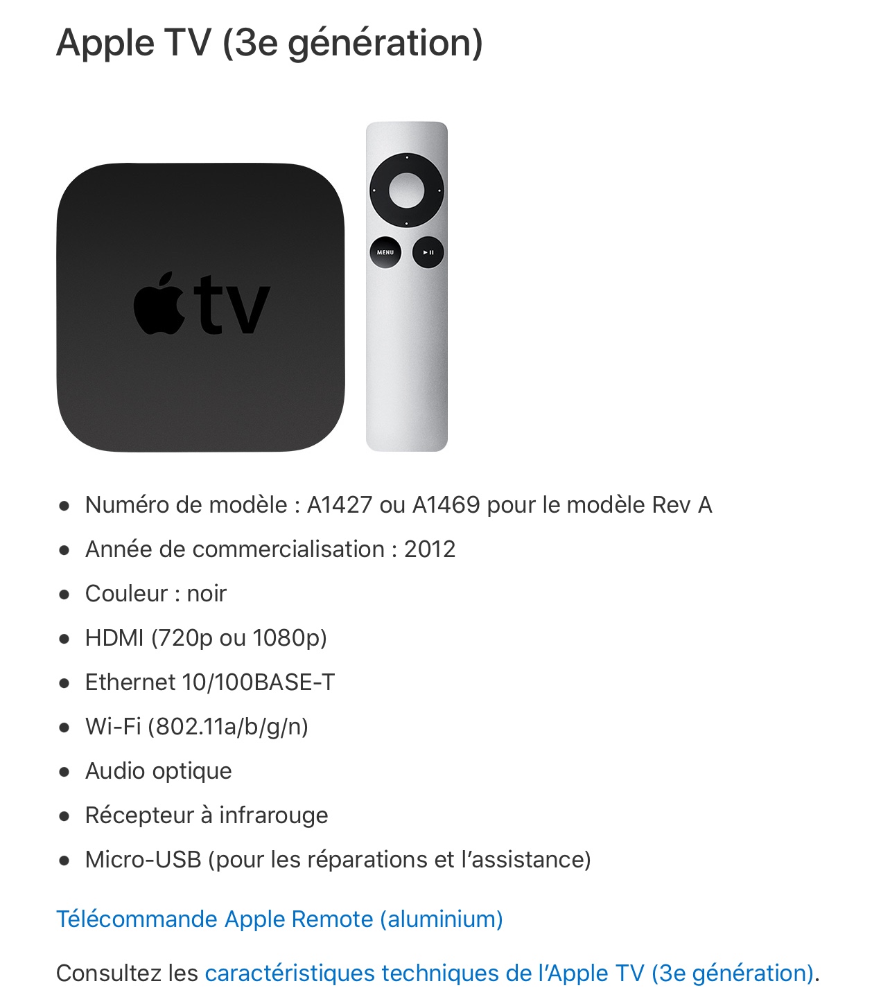 Identification du modèle de télécommande de votre Apple TV - Assistance  Apple (FR)