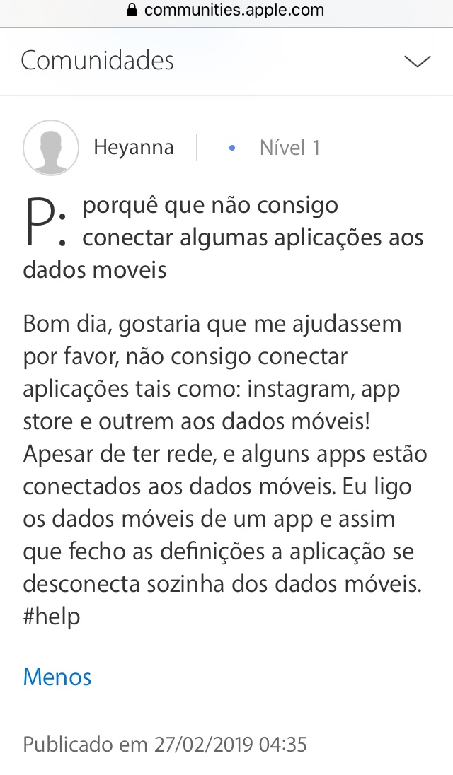 Não consigo jogar com os dados móvei… - Comunidade da Apple