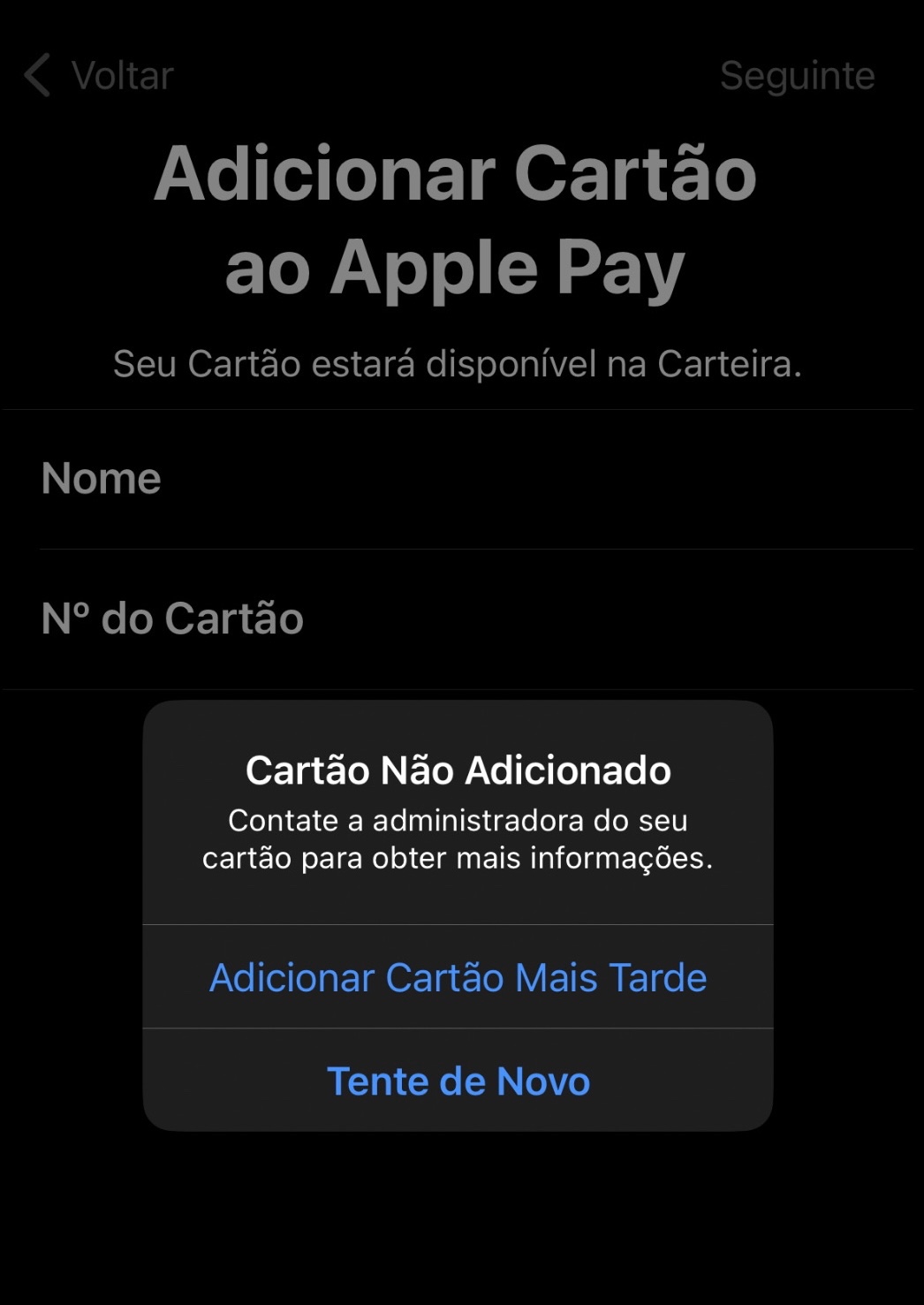 Não consigo por cartão para pagar a minha… - Apple Community
