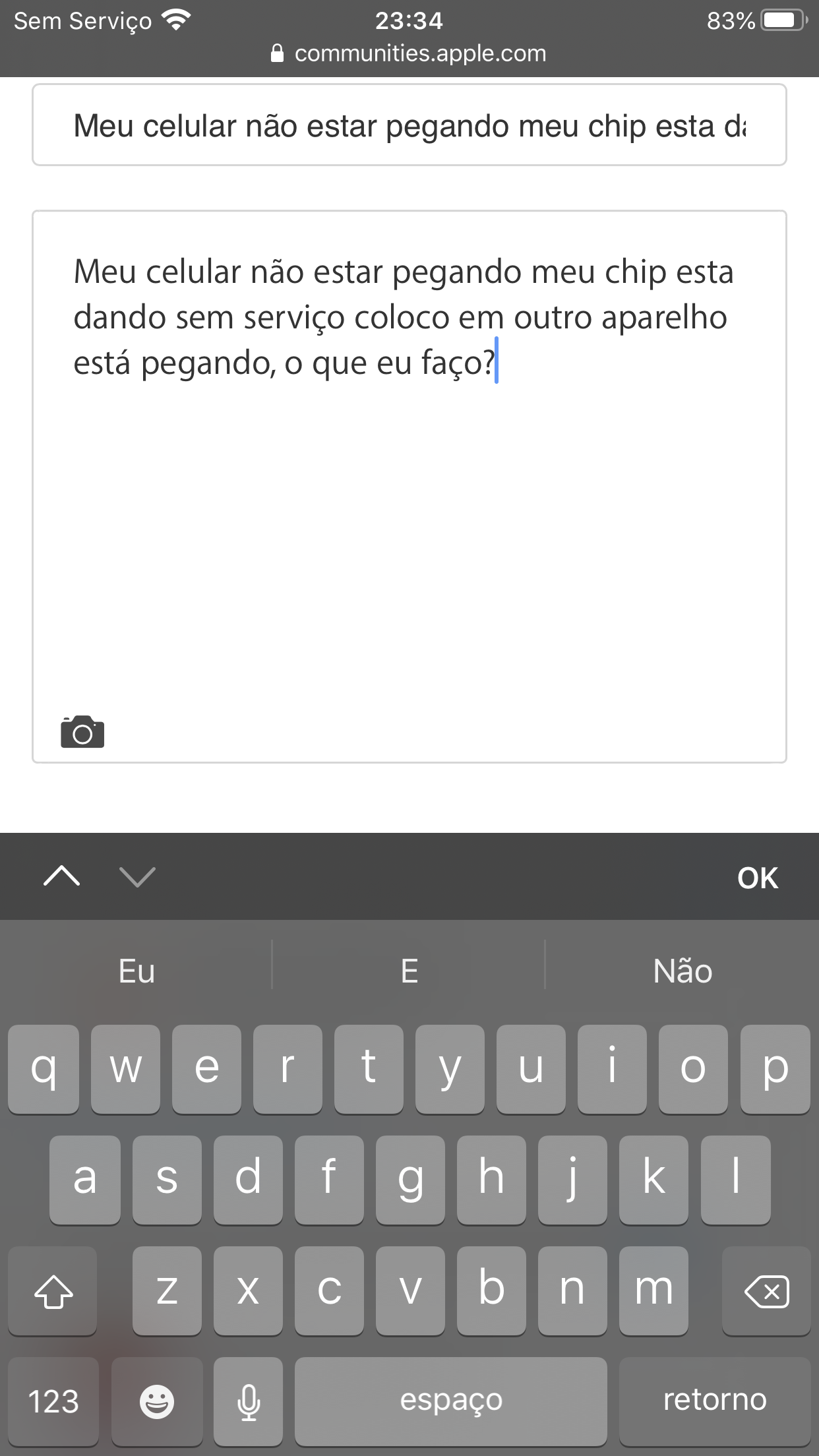 Meu Celular Não Estar Pegando Meu Ch Comunidade Da Apple 7259