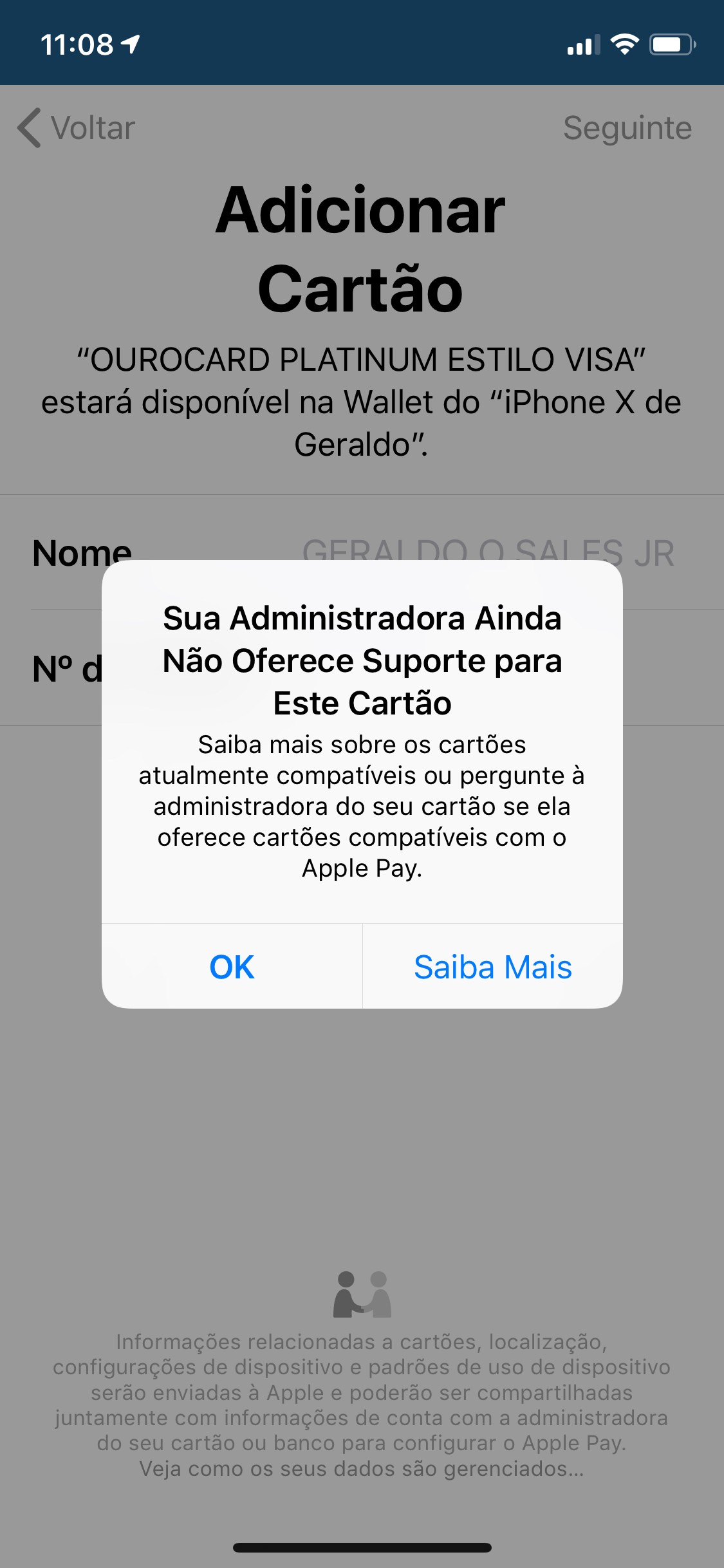 Não consigo por cartão para pagar a minha… - Apple Community