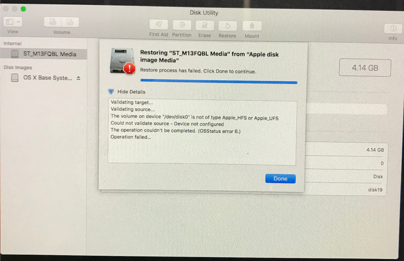 Disk Utility Could Not Validate Source