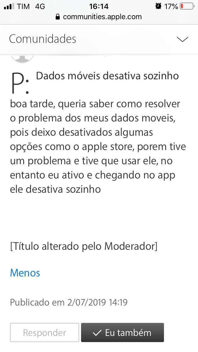 Não consigo jogar com os dados móvei… - Comunidade da Apple